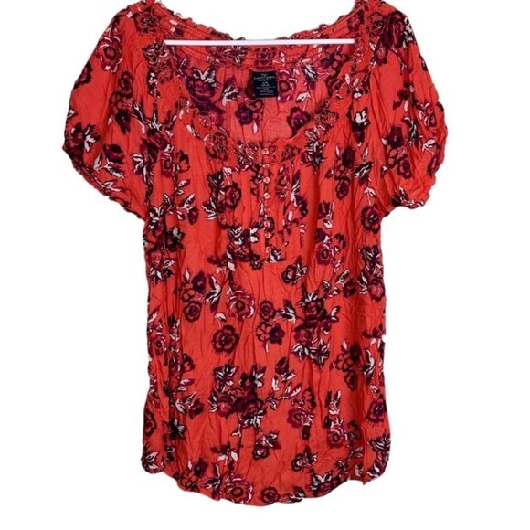 Faded Glory Since 1972 Women's Blouse Color Orange Print Size XL Sku 2448 - Picture 2 of 12